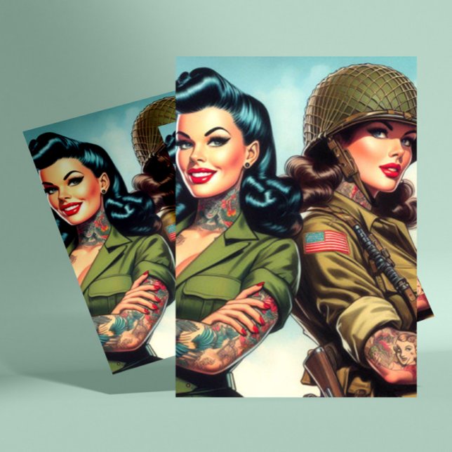 Vintage Soldier Pin-ups Vykort (Skapare uppladdad)