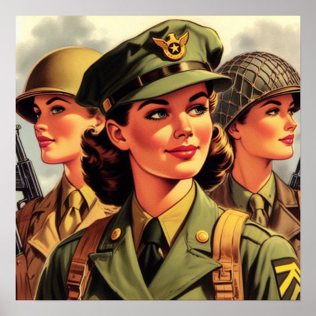 Vintage Soldier Woman Illustration Poster (Framsidan)