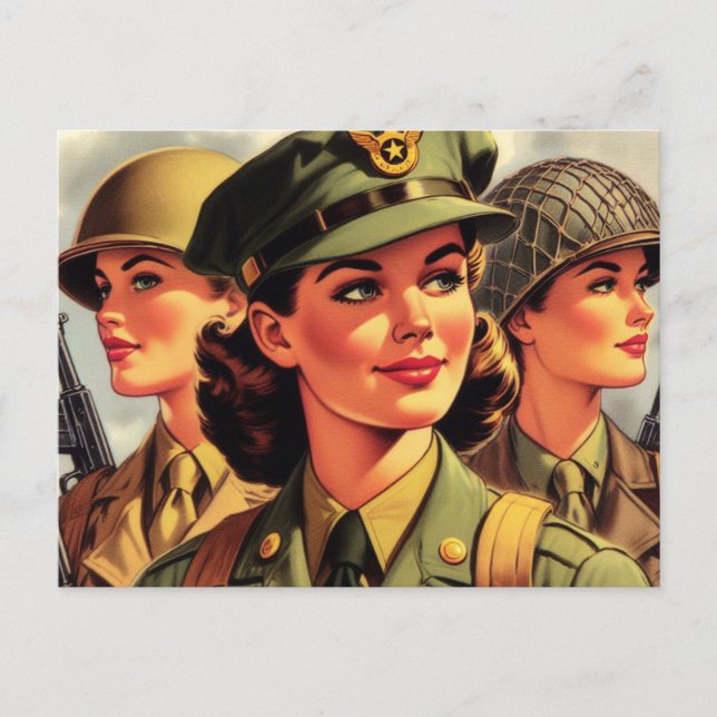Vintage Soldier Woman Illustration Vykort (Framsida)