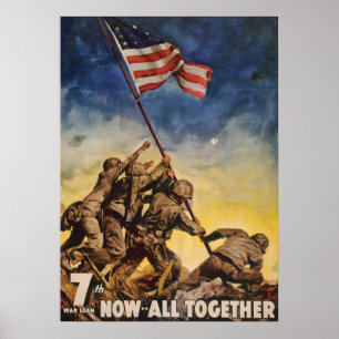 Vintage Soldiers Planting Flagga Krig Poster