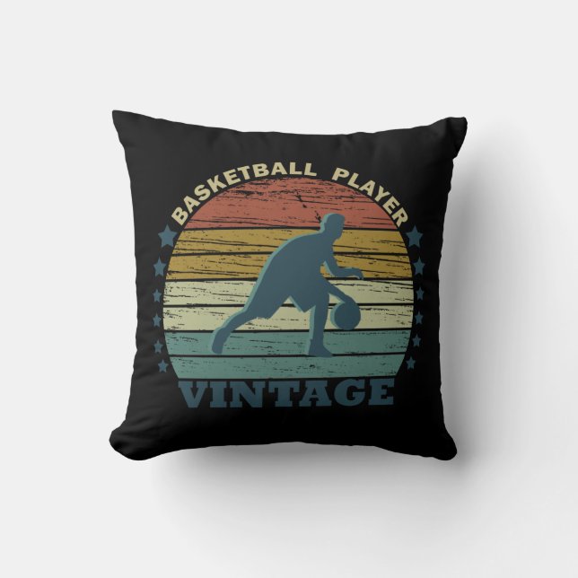 Vintage Solnedgång Basketspelare Kudde (Framsida)