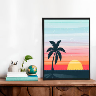 Vintage Solnedgång liggande liggande Orange i figu Poster