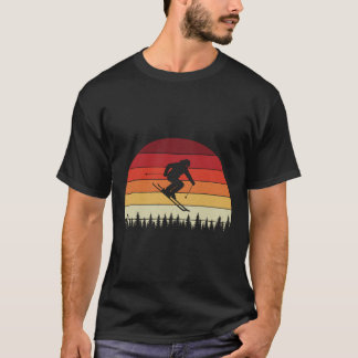 Vintage solnedgång skidåkning skidåkare vinter ber t shirt