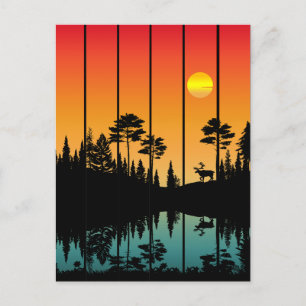 Vintage solnedgång skog soluppgång landskap vykort