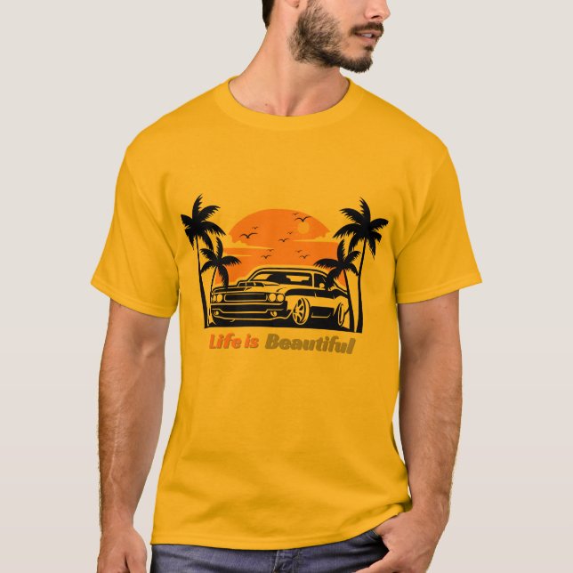 Vintage Solnedgångsbil T Shirt (Framsida)
