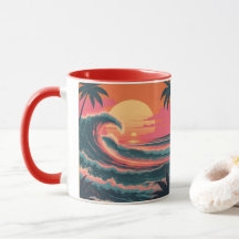 Vintage solnedgångsvåg | Retro tropisk kaffemugg