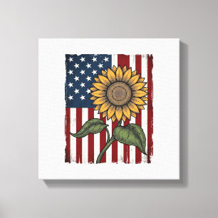 Vintage Solros Amerikansk Flagga Canvastryck