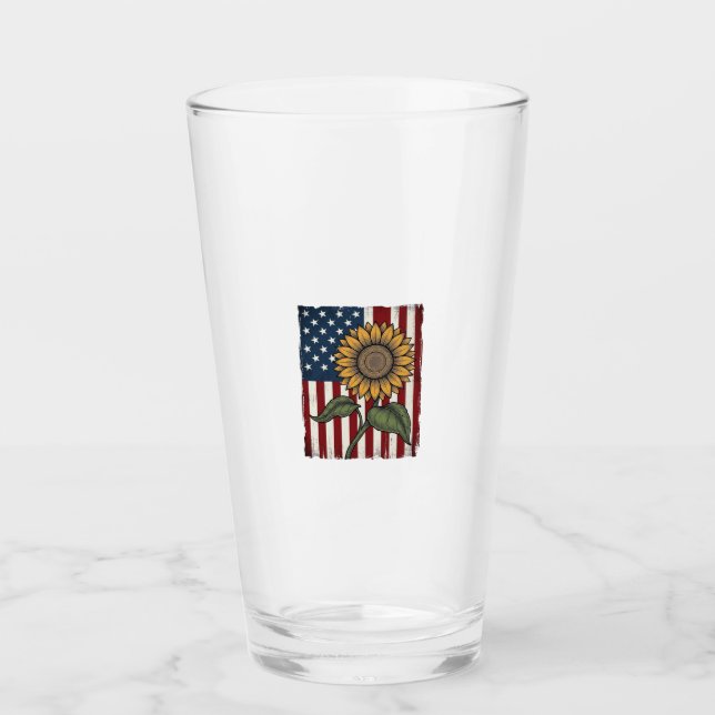 Vintage Solros Amerikansk Flagga Glaskopp (Framsida)