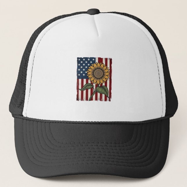 Vintage Solros Amerikansk Flagga Keps (Framsida)