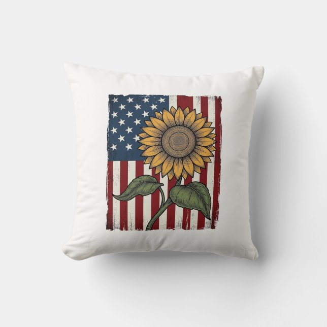Vintage Solros Amerikansk Flagga Kudde (Framsida)
