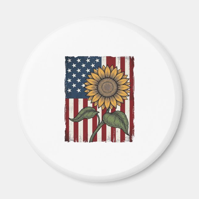 Vintage Solros Amerikansk Flagga Magnet (Framsidan)