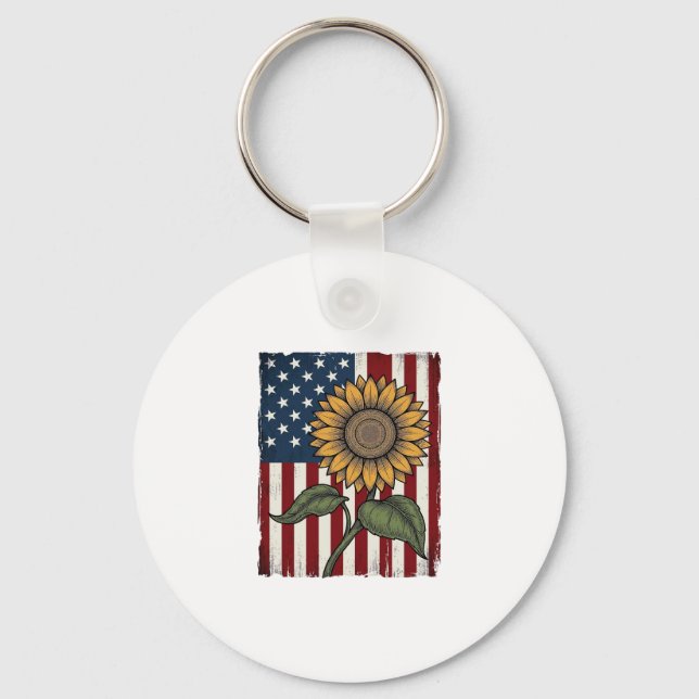 Vintage Solros Amerikansk Flagga Nyckelring (Framsida)