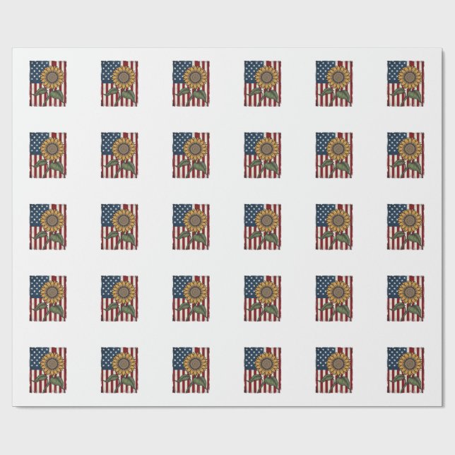 Vintage Solros Amerikansk Flagga Presentpapper (Platt)