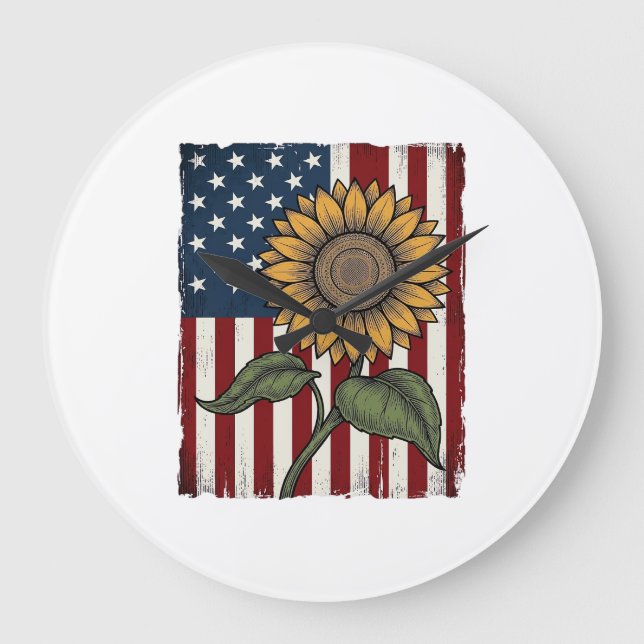 Vintage Solros Amerikansk Flagga Stor Klocka (Framsida)