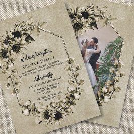 Vintage Solros Blommigt Fotobröllopsmottagning Inbjudningar