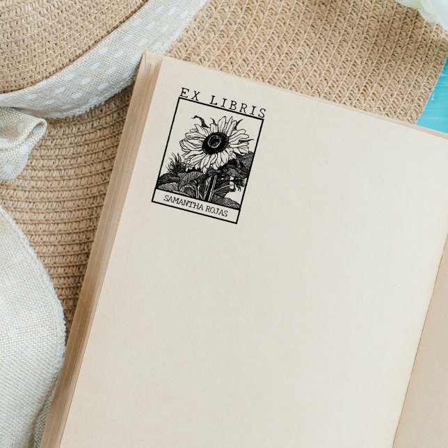 Vintage Solros Bok Ex Libris Stämpel (Skapare uppladdad)