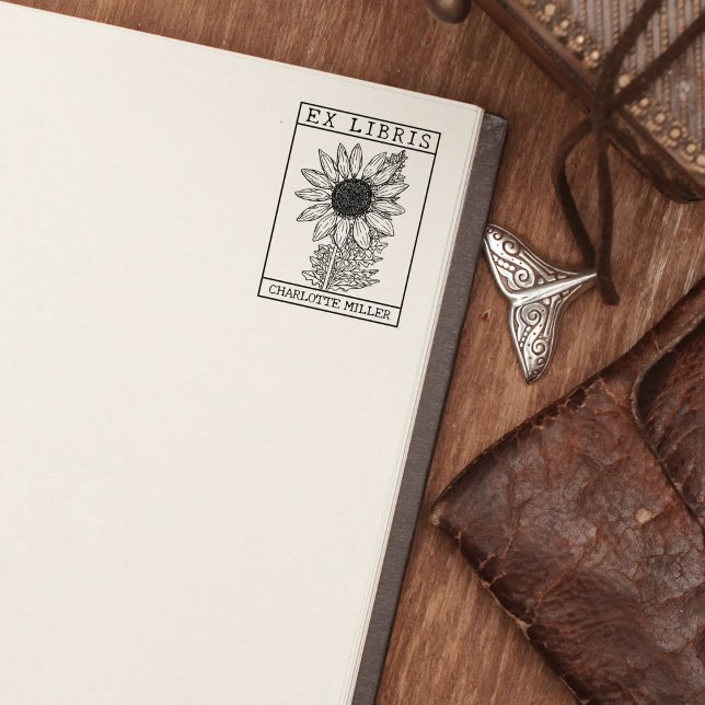 Vintage Solros Bok Ex Libris Stämpel (Skapare uppladdad)