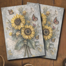 Vintage solros brev Ephemera decoupage