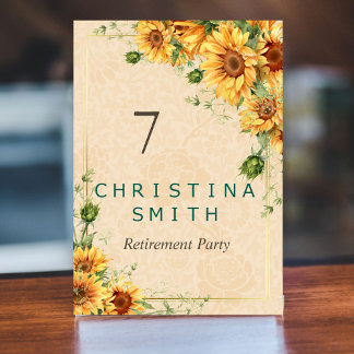 Vintage Solros Elegant Sommaren Pension Party Bordsnummer