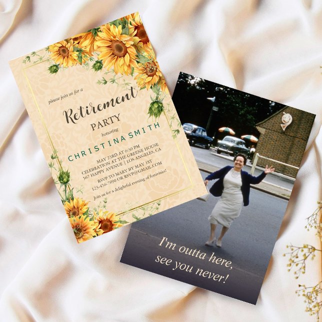 Vintage Solros Elegant Sommaren Pension Party Inbjudningar (Vintage Sunflower Elegant Summer Retirement Party Invitation)