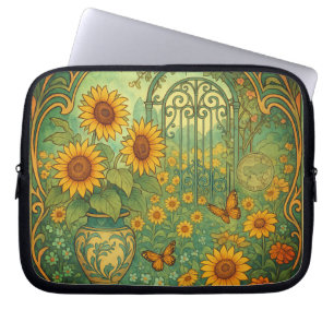 Vintage Solros Garden Butterflies Art nouveau Laptop Fodral