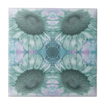 Vintage Solros Grönt Lila Blommigt Art nouveau