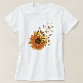Vintage Solros Gult Orange Butterfly Blommigt T Shirt