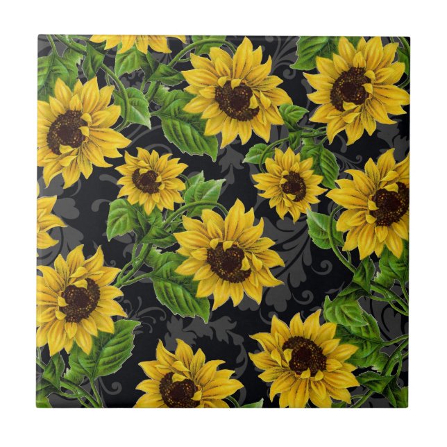 Vintage Solros mönster Kakelplatta (Framsidan)