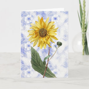Vintage Solros på Mönster Art Note Card 1 Kort