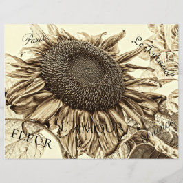 Vintage Solros Sepia Tone Gamla skript Decoupage