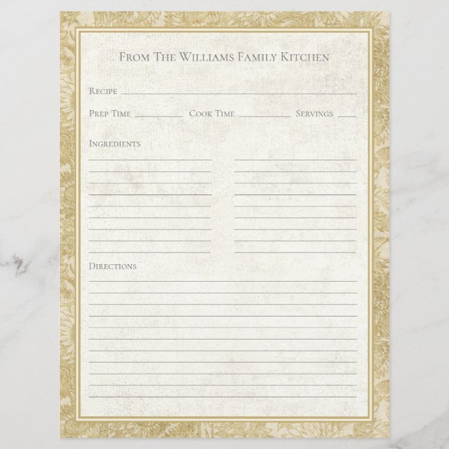 Vintage solros toaljé Tan receptpapper (Framsida)