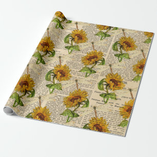 Vintage Solros Trollslända Cottagecore Rustik Presentpapper