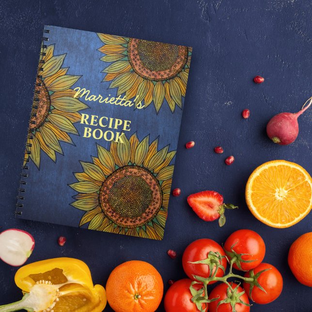 Vintage Solrosart - blå namnmottagare för marinblå Anteckningsbok (Skapare uppladdad)