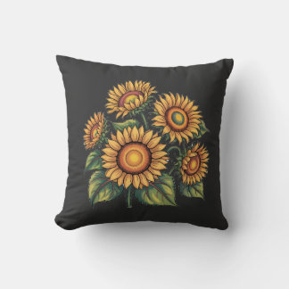 Vintage Solrosbees Illustration Blommigt Natur Kudde