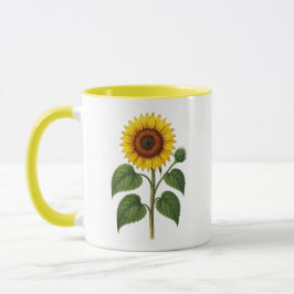Vintage solrosmugg med gul handtag, insida mugg