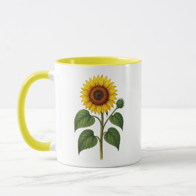Vintage solrosmugg med gul handtag, insida mugg (Vänster)