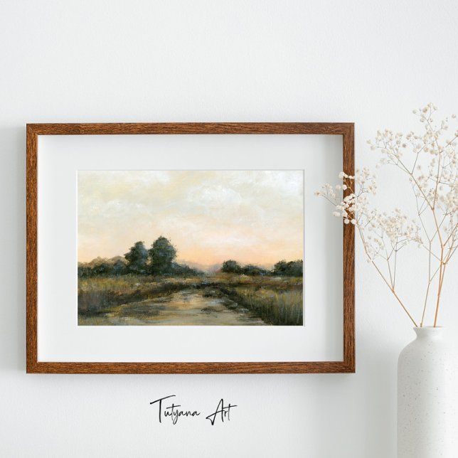 Vintage Soluppgång liggande med flodkonst Poster (Vintage Sunrise Landscape with River Fine Art in a frame (frame is excluded in the purchase))