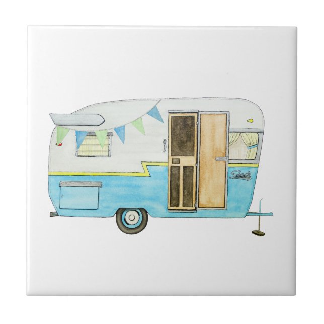 Vintage som campar släpet Trivet Kakelplatta (Framsidan)