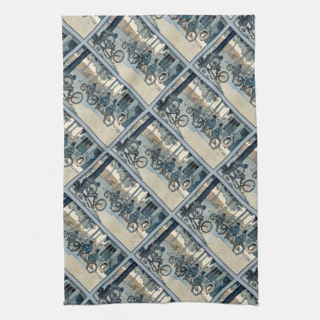 Vintage som cyklar trycket kökshandduk (Vertikal)