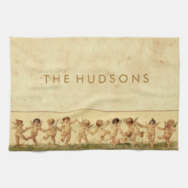 Vintage som dansar sött lyckligt Cherubspersonlig Kökshandduk