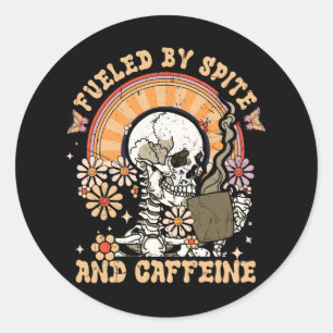 Vintage som drivs av spitkoffein Skeleton Hallowee Runt Klistermärke