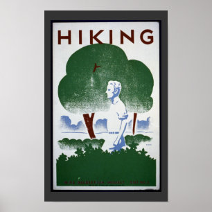 Vintage som fotvandrar konstaffischen poster