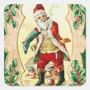 Vintage som önskar dig en God jul (1910) Fyrkantigt Klistermärke