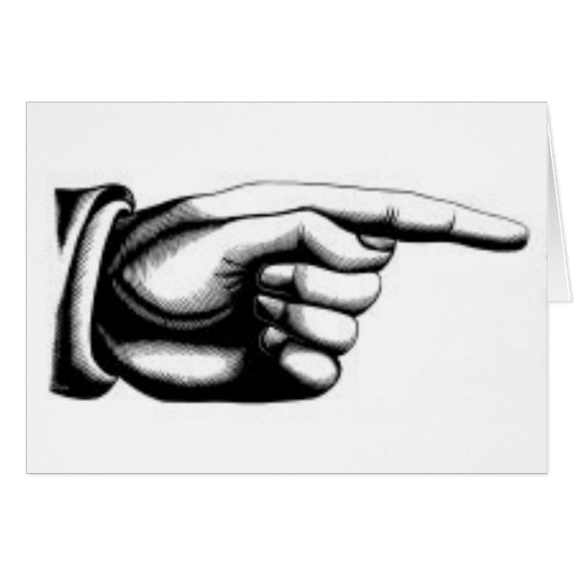 Vintage som pekar på hand hälsningskort (Framsidan Horizontal)
