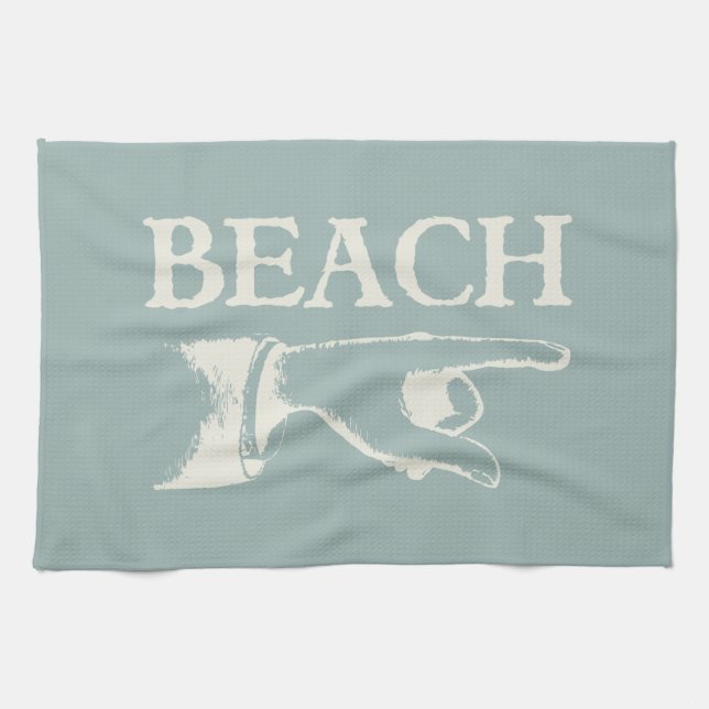 Vintage som pekar stranden, undertecknar kökshandduk (Horisontell)