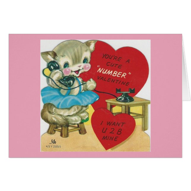 Vintage som ringer Kattunge Valentine Hälsningskort (Framsidan Horizontal)