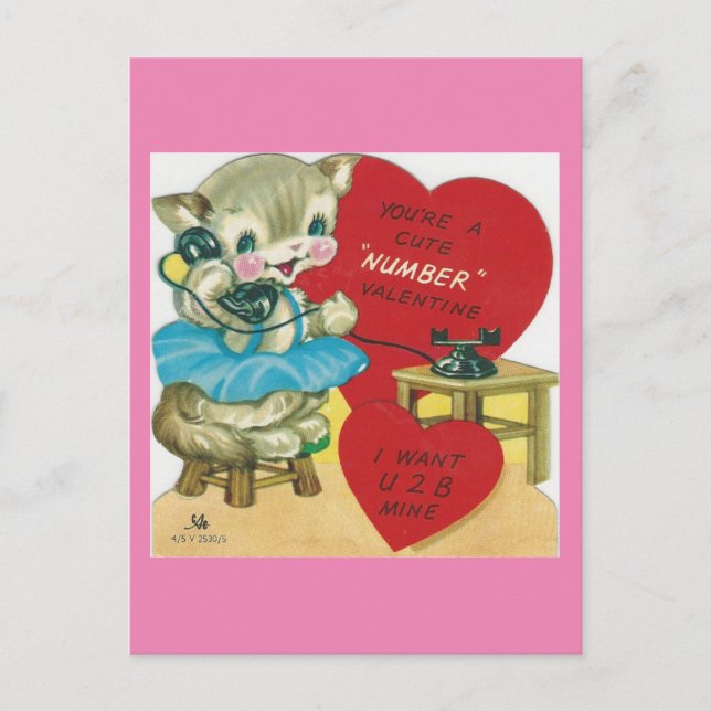 Vintage som ringer Kattunge Valentine Helg Vykort (Framsida)