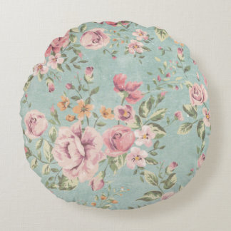 Vintage som segrare shabby chic blek blå blommigt rund kudde