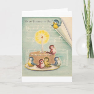 Vintage som sjunger fåglar och kummelns födelsedag kort