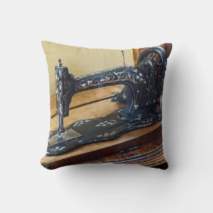 Vintage som syr Maskin med Blommigt Motif Kudde